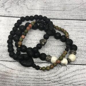 Curated bundle lava and unakite bead roll on bracelets boho festival
